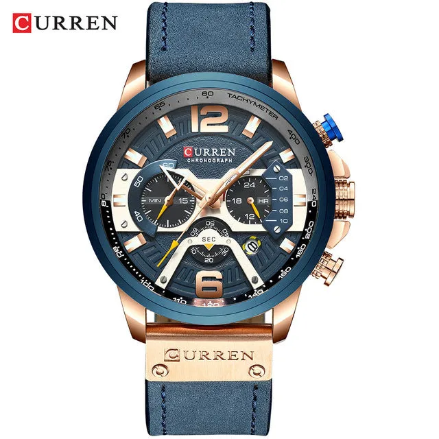 CURREN Casual Sport Watches for Men Blue Top Brand Luxury Leather Wrist Man Clock Fashion