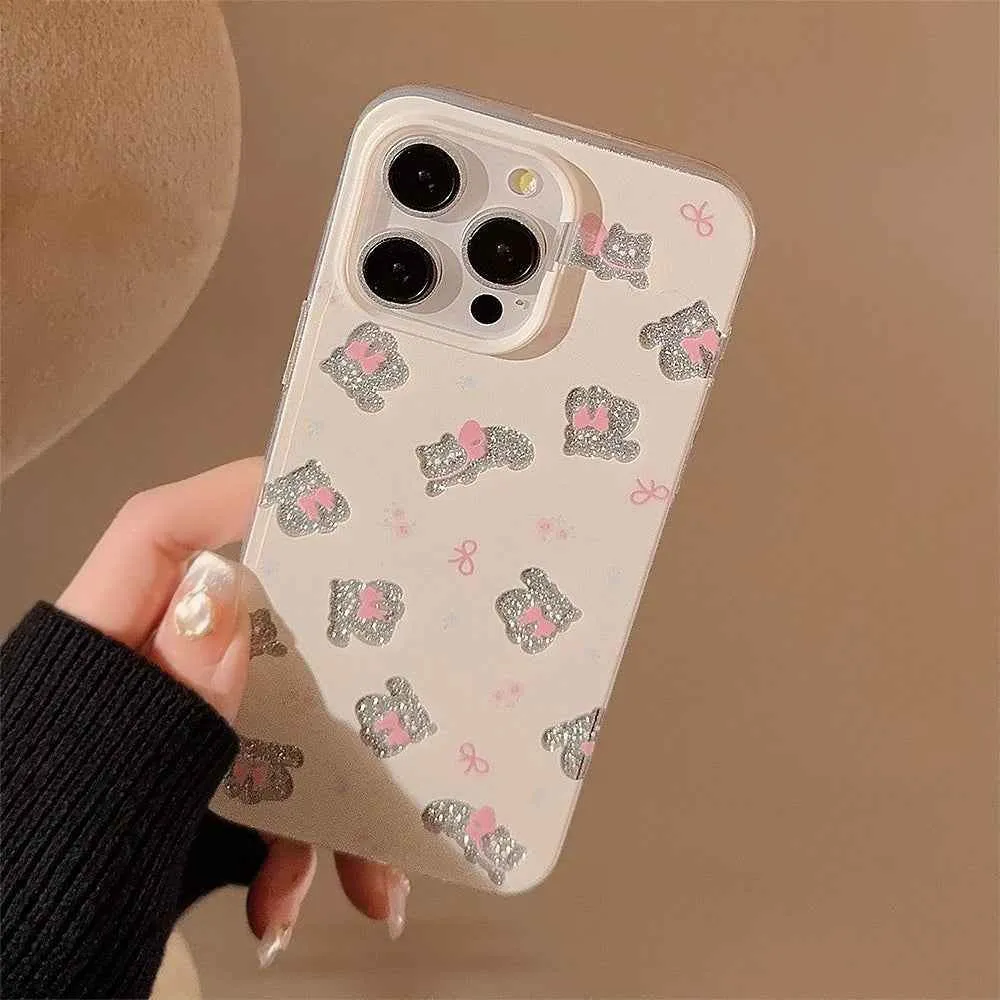 Cute Phone Cases for iPhone 15, 14, 13, 12, and more - Bowknots, Playful Cats, and a Fun 3D Bear Pendant - TSP356