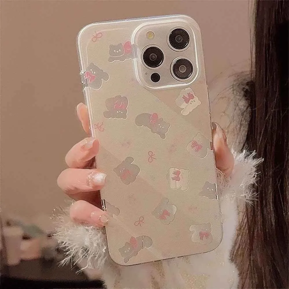 Cute Phone Cases for iPhone 15, 14, 13, 12, and more - Bowknots, Playful Cats, and a Fun 3D Bear Pendant - TSP356