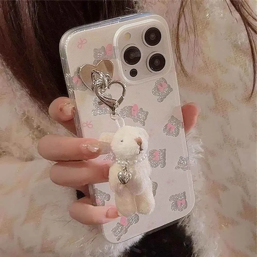 Cute Phone Cases for iPhone 15, 14, 13, 12, and more - Bowknots, Playful Cats, and a Fun 3D Bear Pendant - TSP356