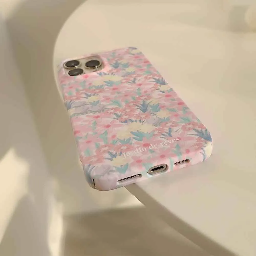 Cute Pink Flowers Garden Hard Phone Case Cover for iPhone 14, 13, 12, 11 Pro Max, Xr, Xs, 7, 8, and 14 Plus