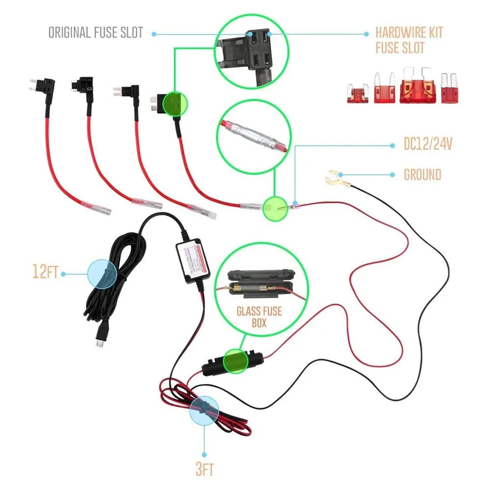 Dashcam Vehicle Wiring Kit - USB Power Kit for Automobiles