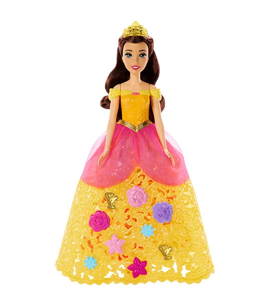 Disney Princess Flower Fashion Belle Doll with 20 Charms, Customizable Skirt & Storage Case