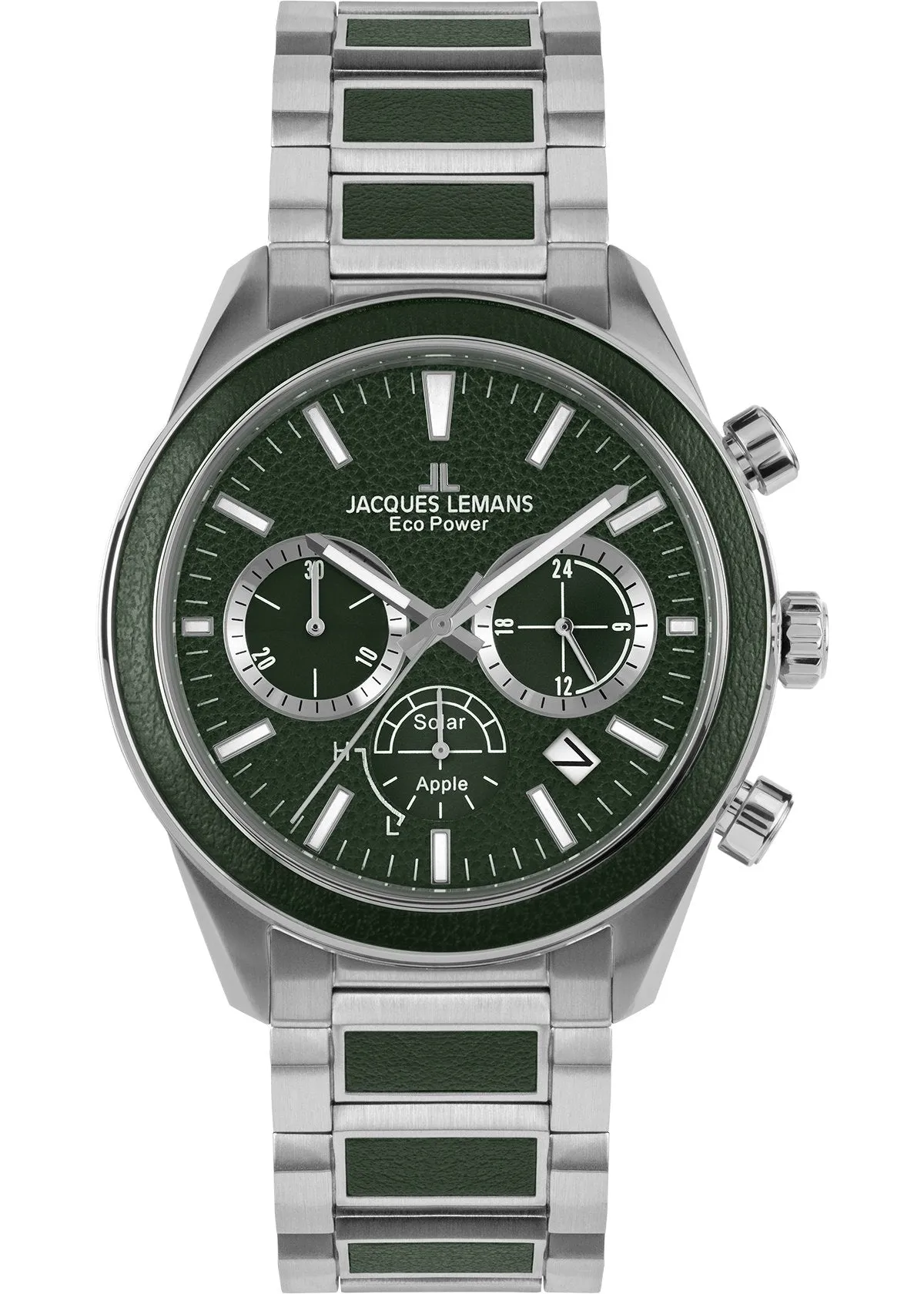 Eco Power Solar Chronograph Stainless Steel Green Men's Bracelet Watch