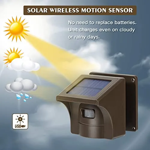 eMACROS 1/2 Mile Long Range Solar Wireless Driveway Alarm Outdoor Weather Resistant Motion Sensor & Detector-Security Alert System-Monitor & Protect Outside Property