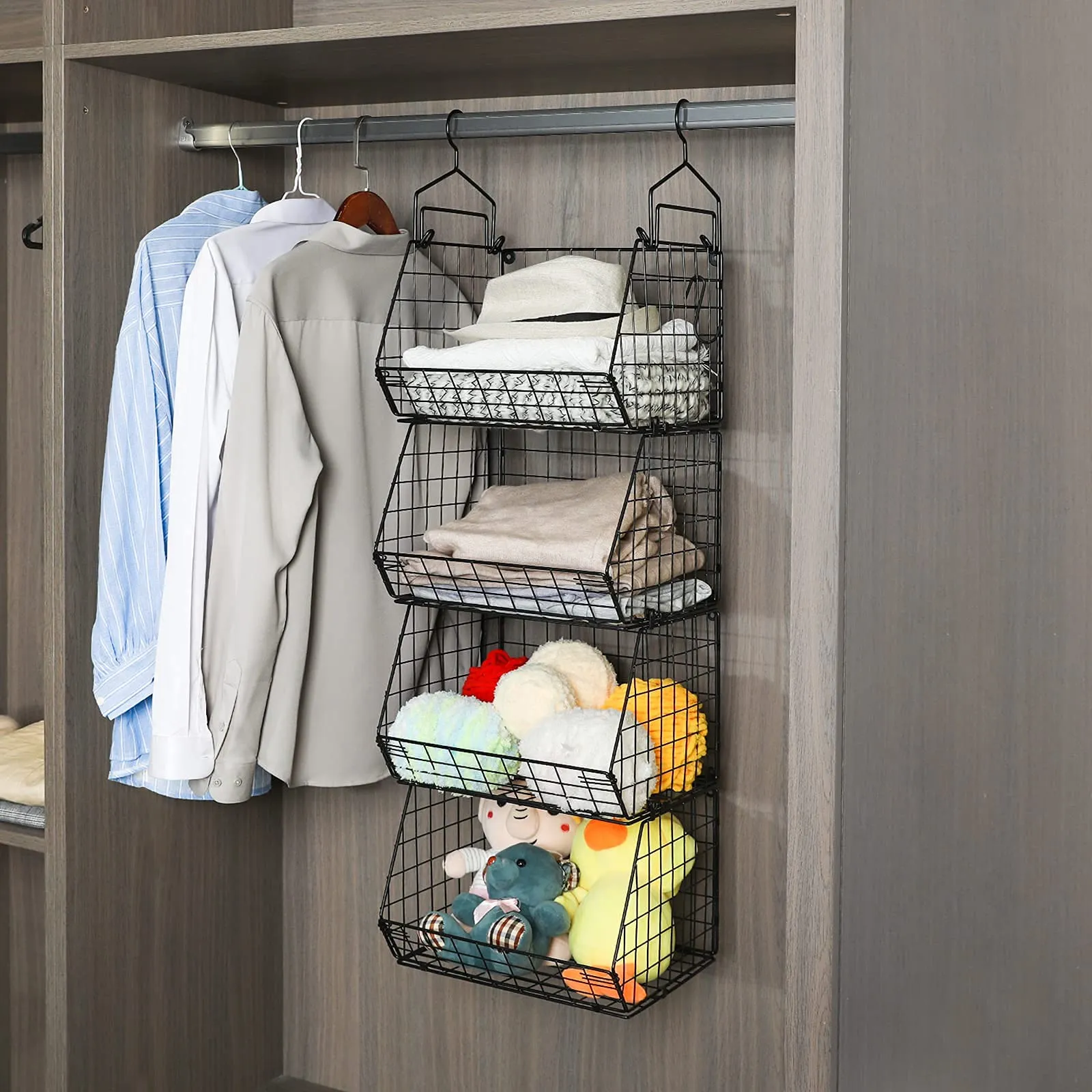 Foldable Closet  Organizer Clothes Shelves with S Hooks