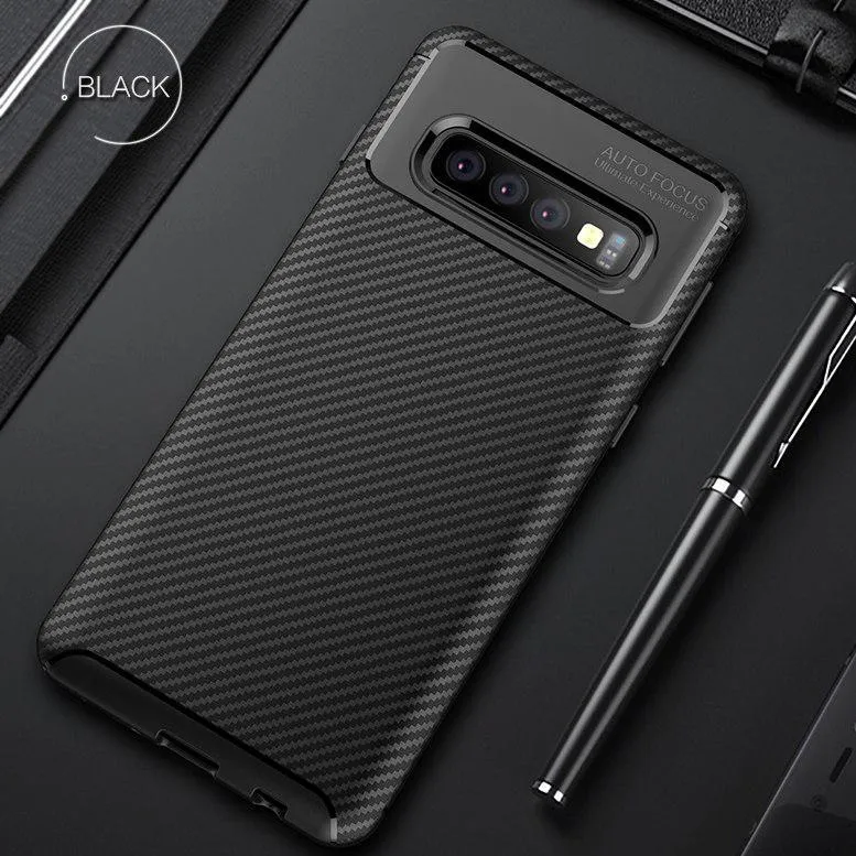 Galaxy S10 Plus Frosted Carbon Fiber Shockproof Soft Case