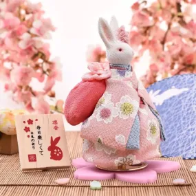 Handmade Japanese Kimono Rabbit Music Box - Simple Pink Sakura