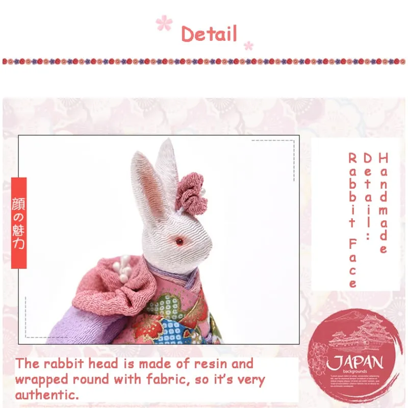 Handmade Japanese Kimono Rabbit Music Box - Simple Pink Sakura