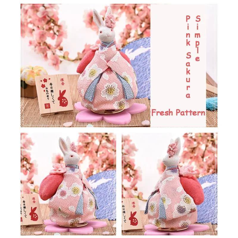 Handmade Japanese Kimono Rabbit Music Box - Simple Pink Sakura