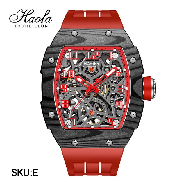 Haofa Automatic Mechanical Men Skeleton Sapphire Waterproof Luxury Carbon Fiber Luminous Watch 1923