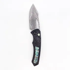 Heretic Knives Pariah Hand Ground VF Wood Grain San Mai Blade Carbon Fiber Abalone Inlay Handles