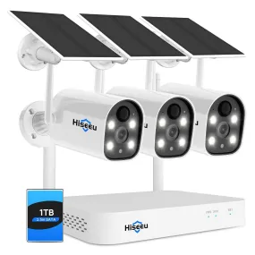 Hiseeu 10CH 4MP Solar Powered 4K NVR Wireless Security Camera System with 1TB Hard Drive