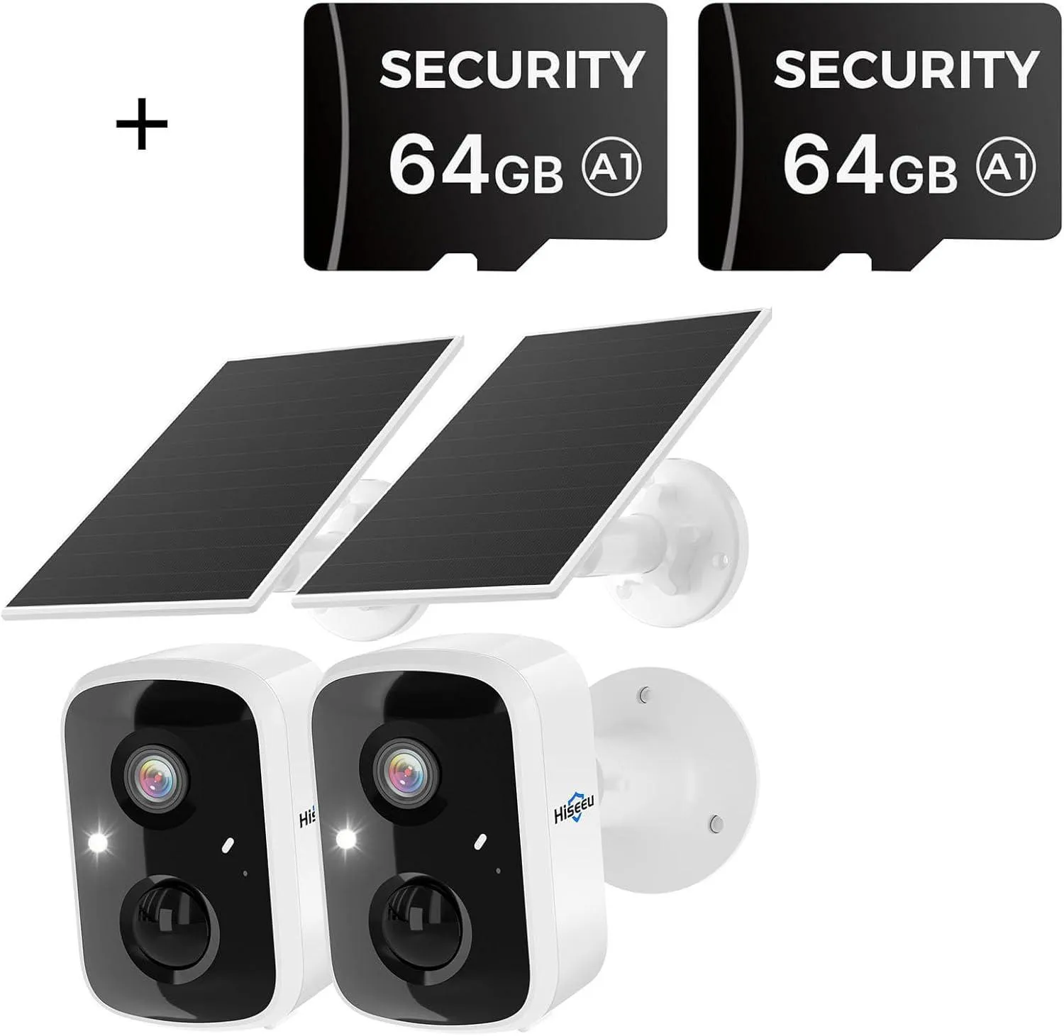 Hiseeu Solar Camera Security Outdoor, 2 Pack 100% Wireless 3K 4MP   2 Pcs 64G SD card