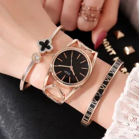 Hollow Strap 3 Pcs Set Bracelet Women's Watch