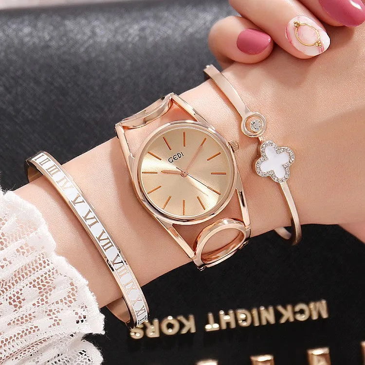 Hollow Strap 3 Pcs Set Bracelet Women's Watch