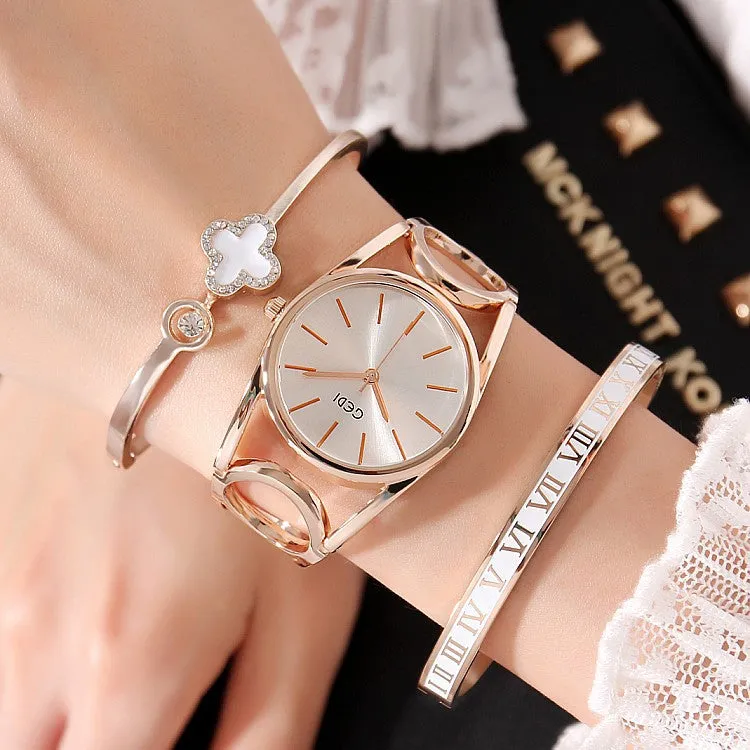 Hollow Strap 3 Pcs Set Bracelet Women's Watch