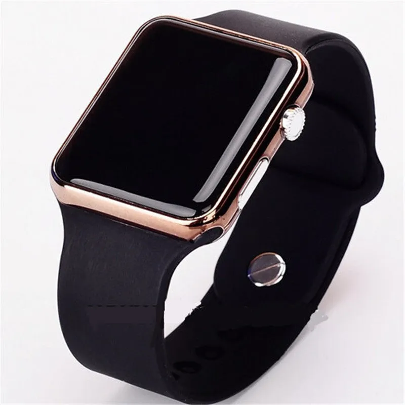 Hot Square Mirror Face Silicone Band Digital Watch Red LED Watches Quartz Wrist Watch Sport Clock Hours