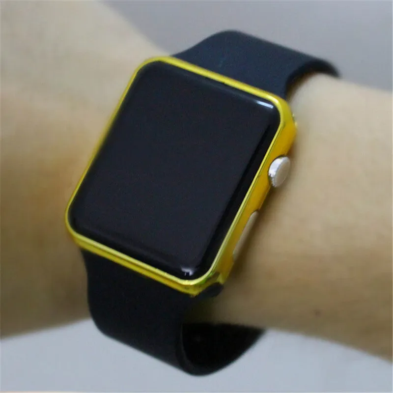 Hot Square Mirror Face Silicone Band Digital Watch Red LED Watches Quartz Wrist Watch Sport Clock Hours