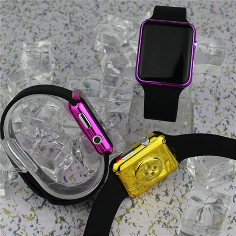 Hot Square Mirror Face Silicone Band Digital Watch Red LED Watches Quartz Wrist Watch Sport Clock Hours