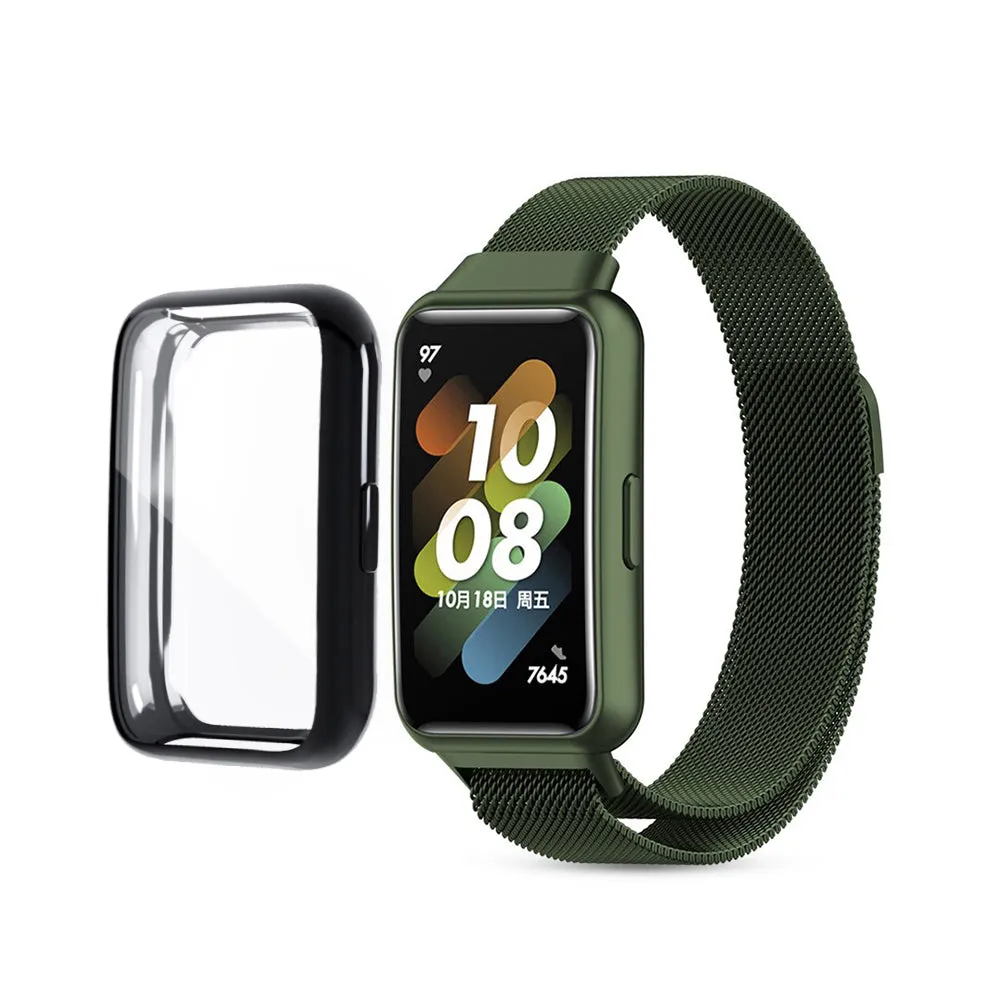 Huawei Watch Band 7 | Milanese Watch Band Strap  TPU Watch Case | Dark Green