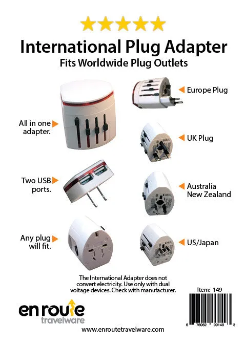 International Plug Adapter with 2 USB ports (#149)