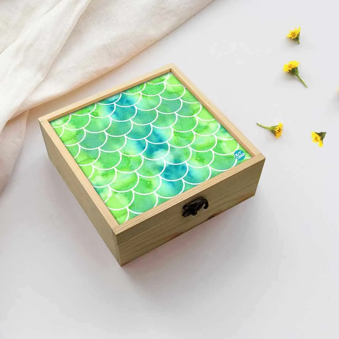 Jewellery Box Wooden Jewelry Organizer -  Green Mermaid Watercolor