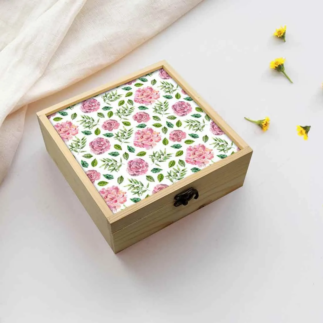 Jewellery Box Wooden Jewelry Organizer -  Pink Flower Pattern