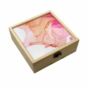 Jewellery Box Wooden Jewelry Organizer -  Pink Golden Ink Watercolor