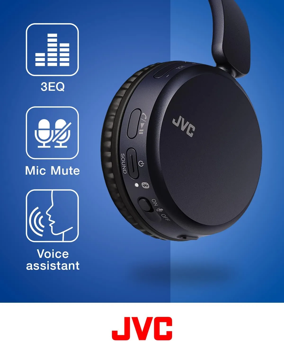 JVC HA-S36WA Bluetooth 5.2 Over-Ear Headphones - Lightweight, Blue