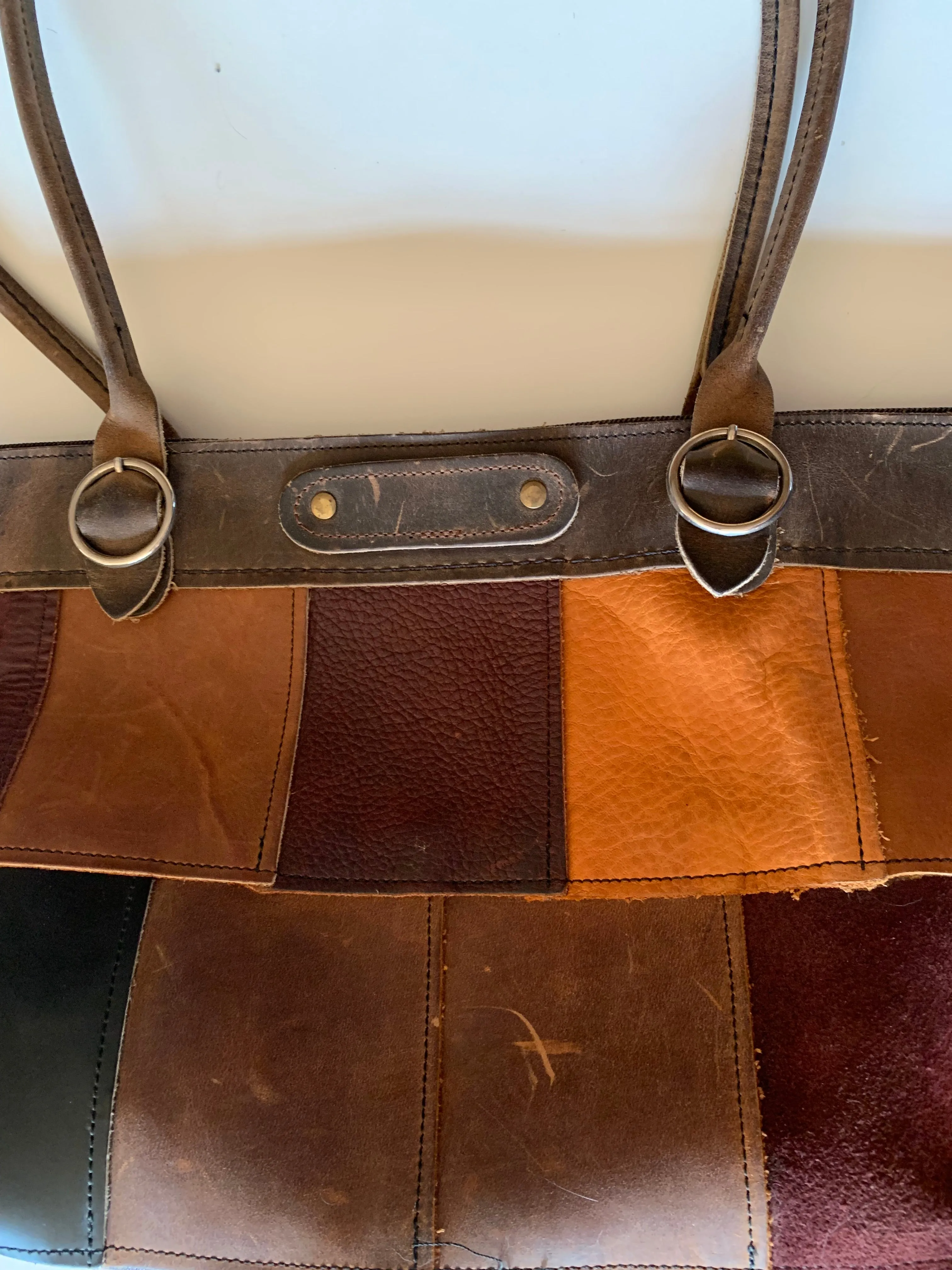 Leather Fall Colored Patchwork Handbag circa 1990s