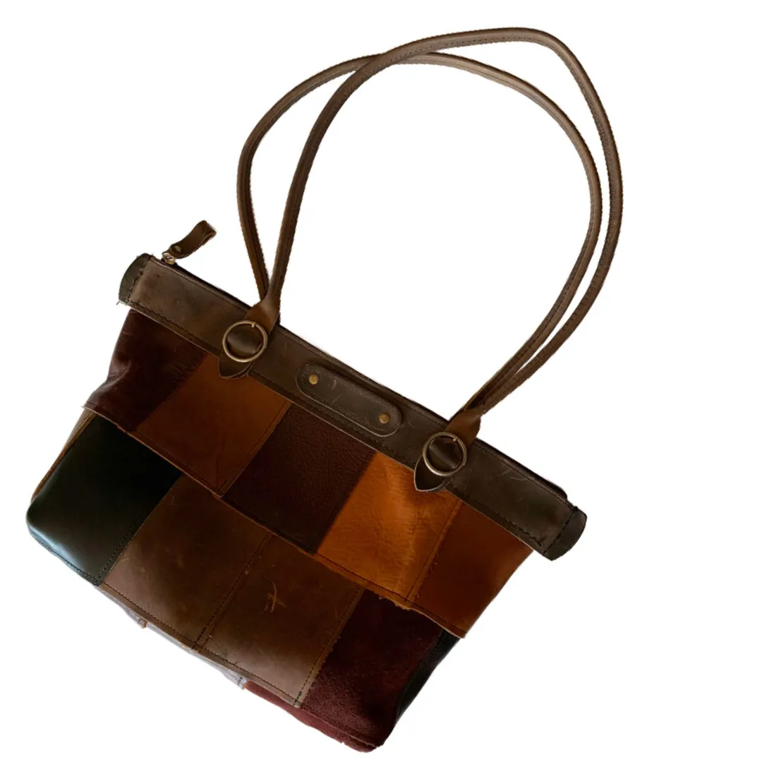 Leather Fall Colored Patchwork Handbag circa 1990s