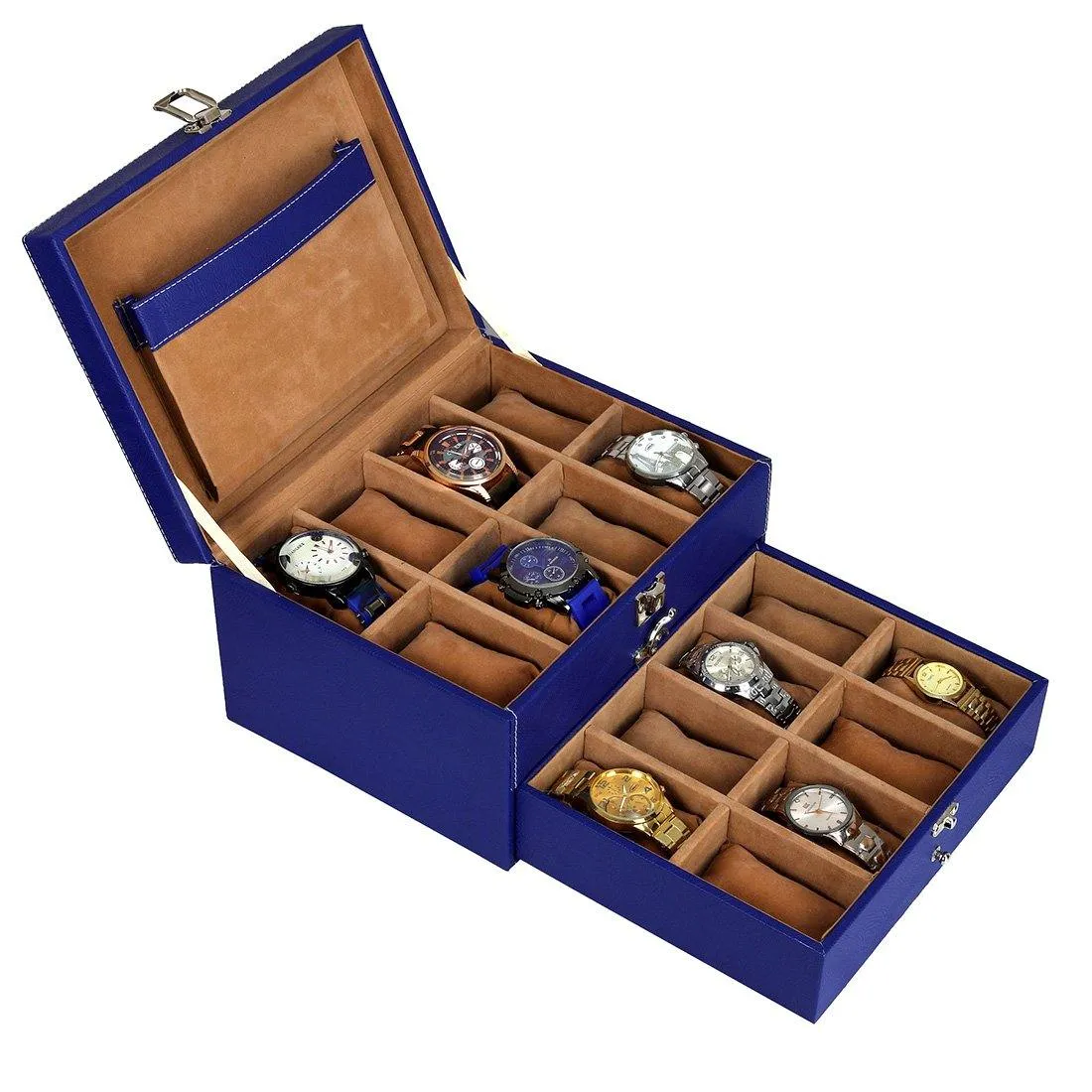 Leather World Unisex Classical 16 Slots Watch Organiser Box