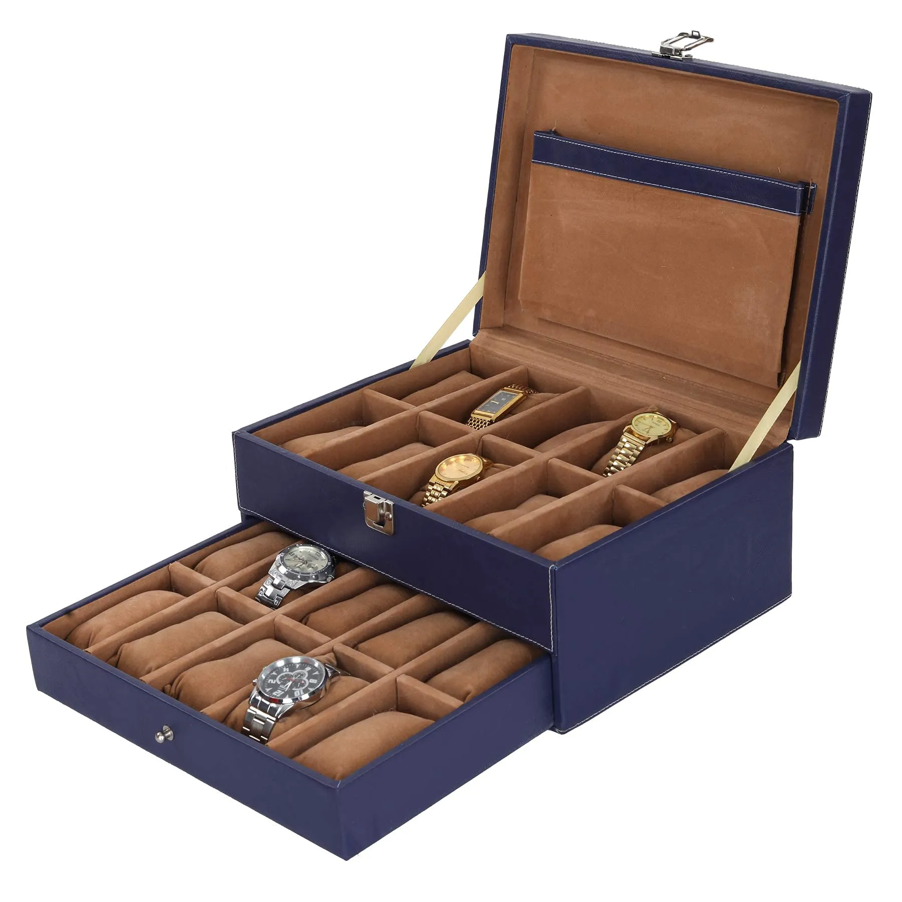 Leather World Unisex Classical 20 Slots Watch Organiser Box