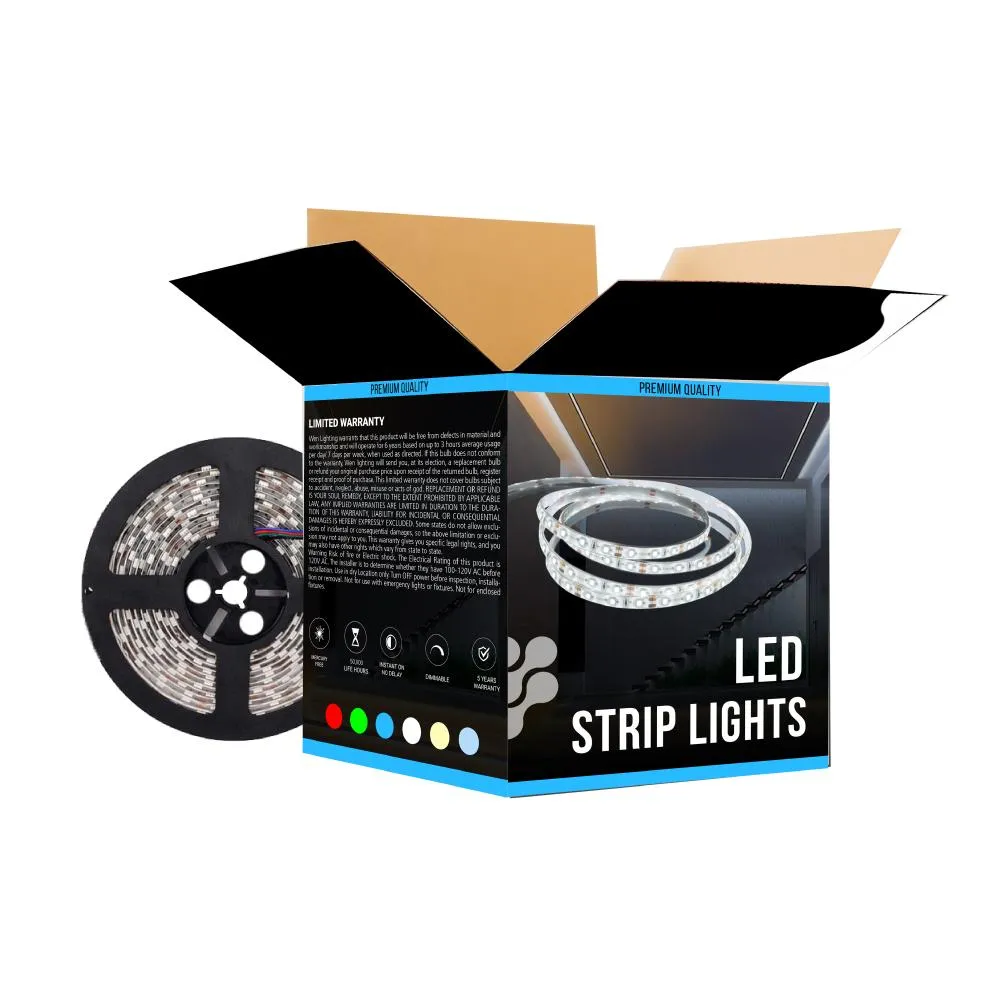 LED Strip Lights, IP20, 16.4ft, Dimmable, 12V, SMD 2835, 120 leds/Meter, UL, RoHS Listed, 371 lm/ft with 72W Power Supply & Wireless Dimming Remote