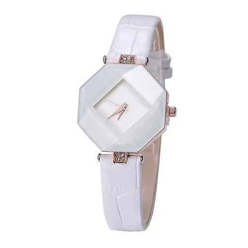 Luxury Polygon Case Dress Wristwatch Leather Ladies Women Quartz Watch