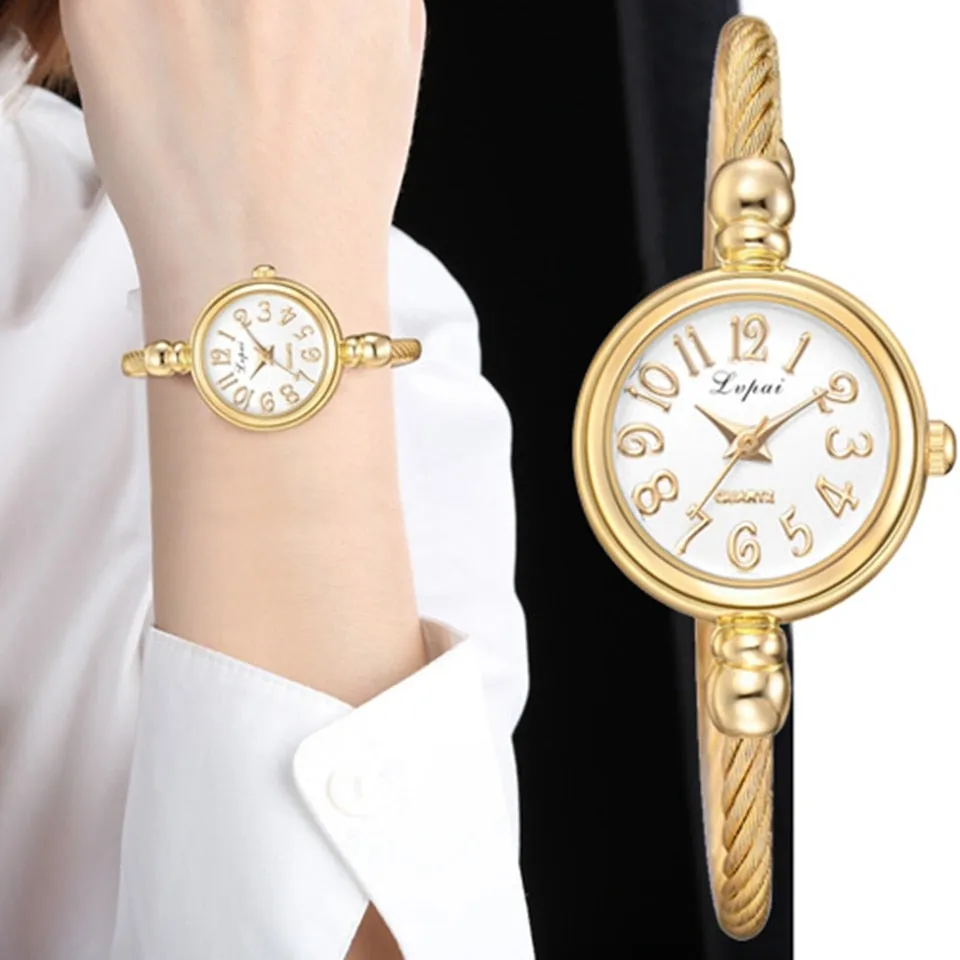 Lvpai Women Small Gold Bangle Bracelet Luxury Watches Stainless Steel Ladies Quartz Wristwatch Brand Casual Women Dress Colck