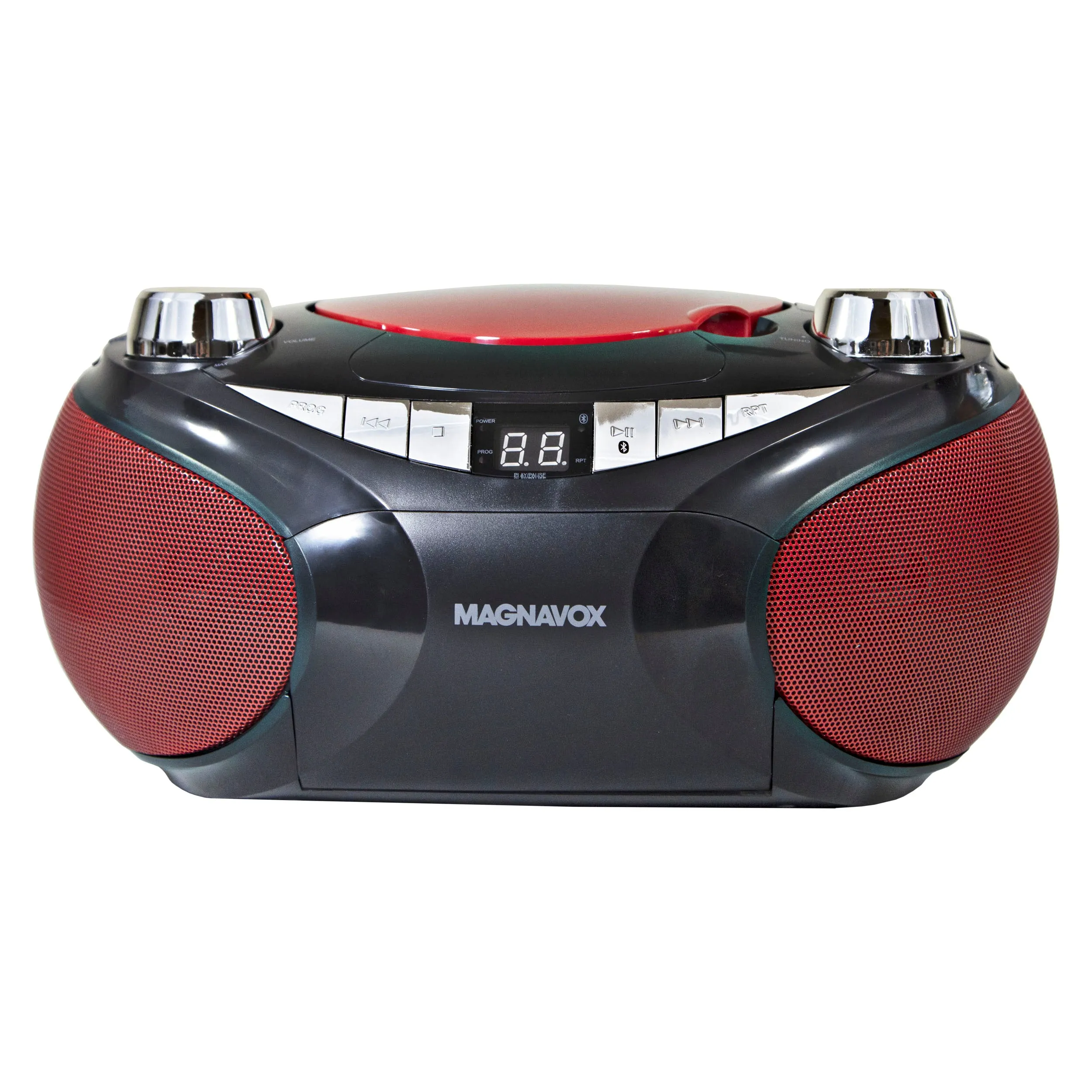 Magnavox MD6949 Portable CD Boombox with AM/FM Radio and Bluetooth in Red and Black