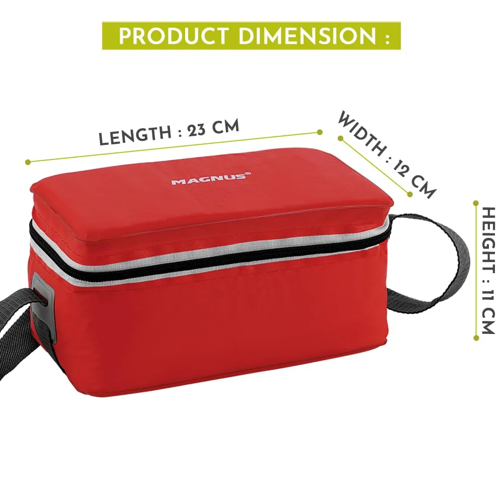 Magnus Fancy 3 Steel Lunch Box Set with Leak-Proof Containers, 3 Compartments, Washable Cover, Stylish Carry Bag - Perfect Lunch Box for Kids and Lunch Boxes for Office Men, Safe Design (Red)