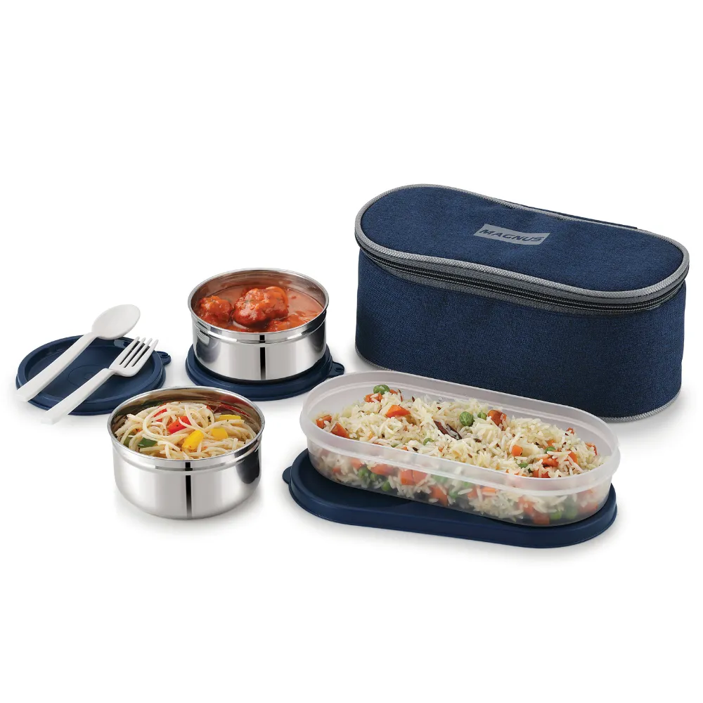 Magnus Feast 3 Leakproof Office Lunch Box with Bag (1150 ml)