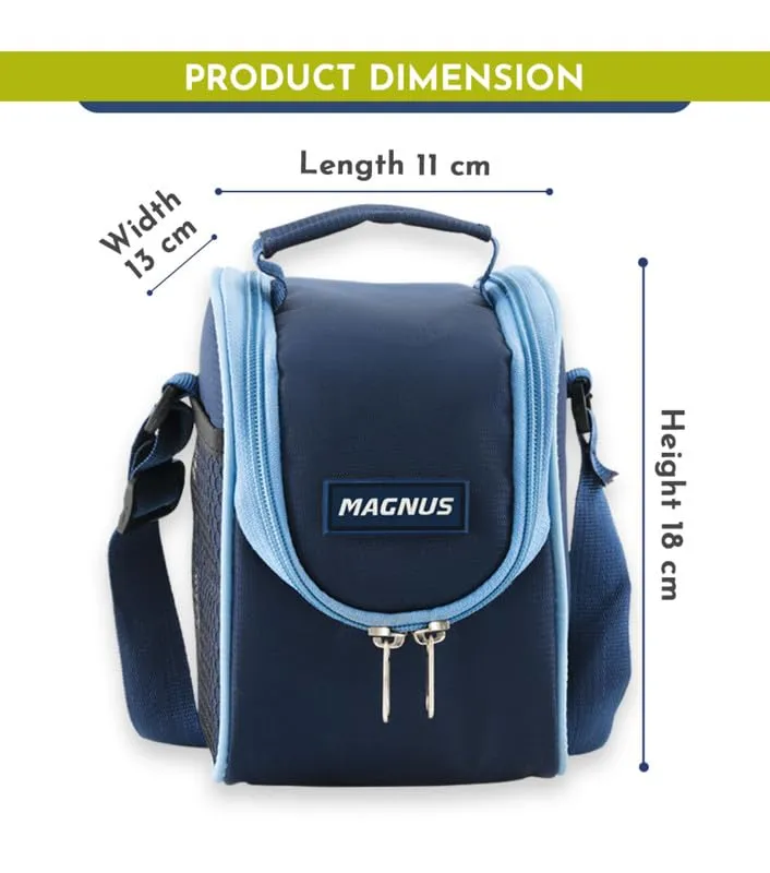 Magnus Microwave Easy Lock Alfa-2 Stainless Steel Lunch Box Set with Leak-Proof Containers & Insulated Bag - Air-Tight Design, Perfect Lunch Boxes for Office Men, Lunch Box for Kids (Blue)