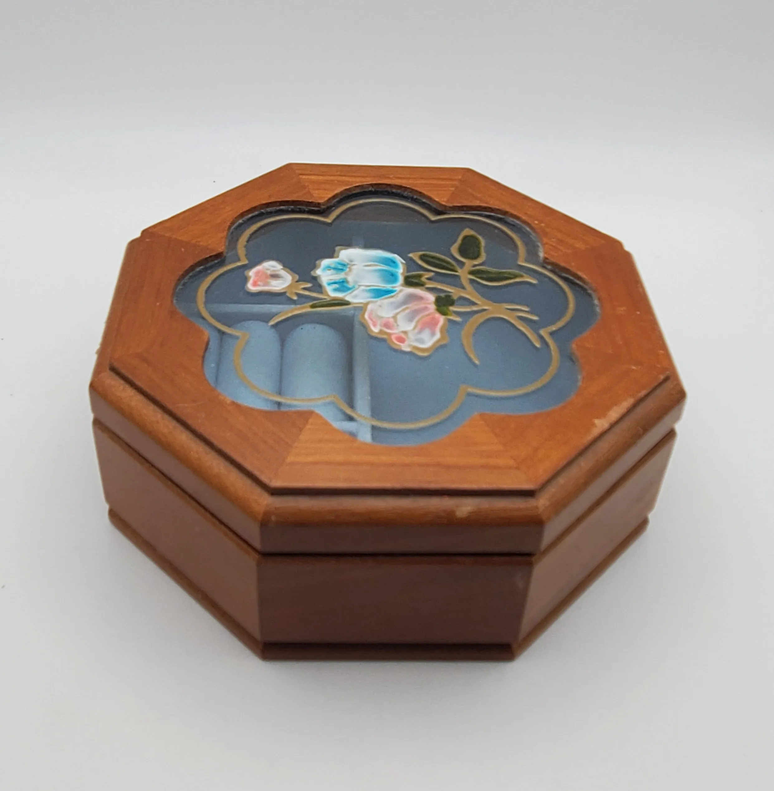 Mele - Vintage Wood and Glass Octagonal Jewelry Box