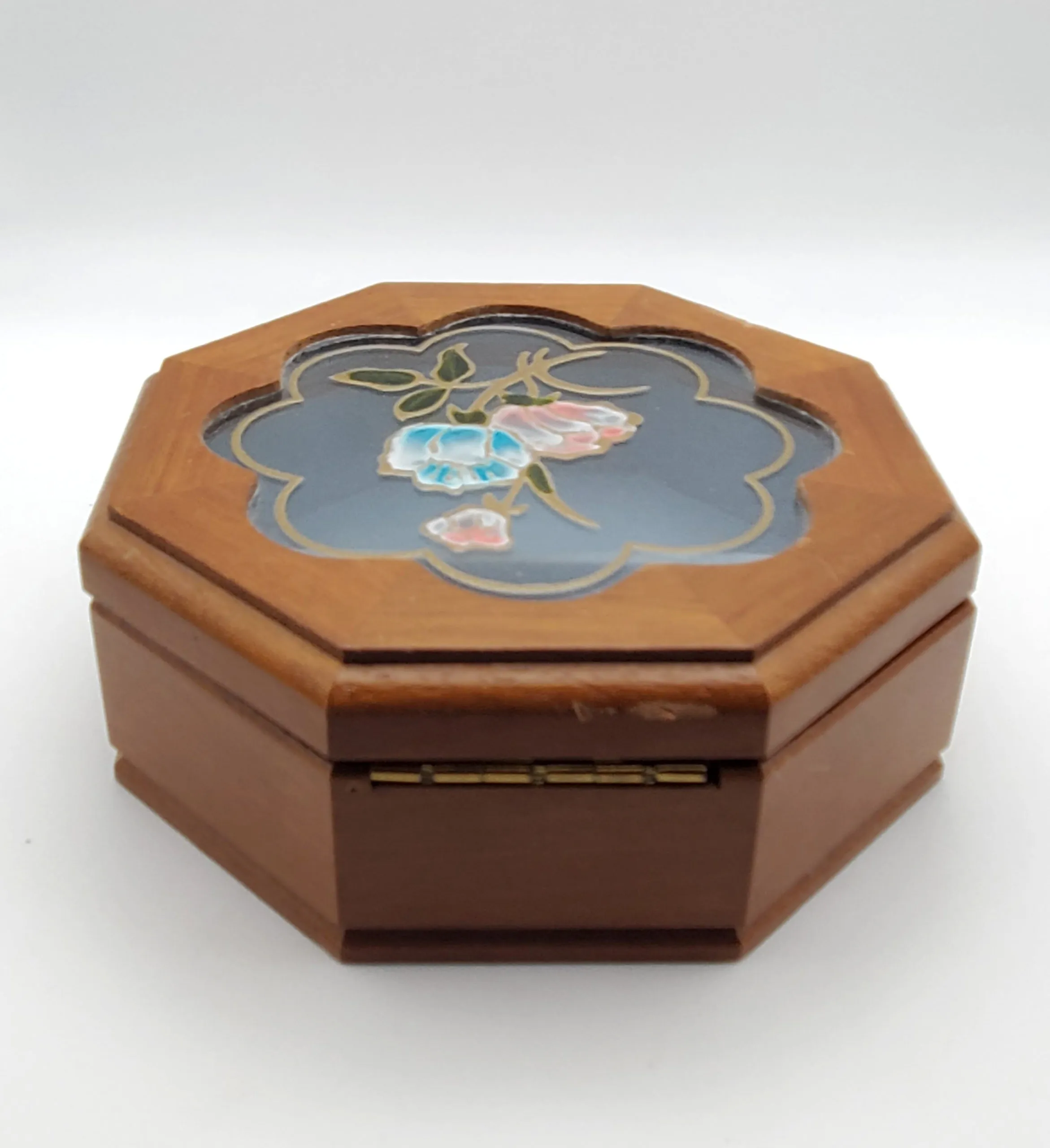 Mele - Vintage Wood and Glass Octagonal Jewelry Box