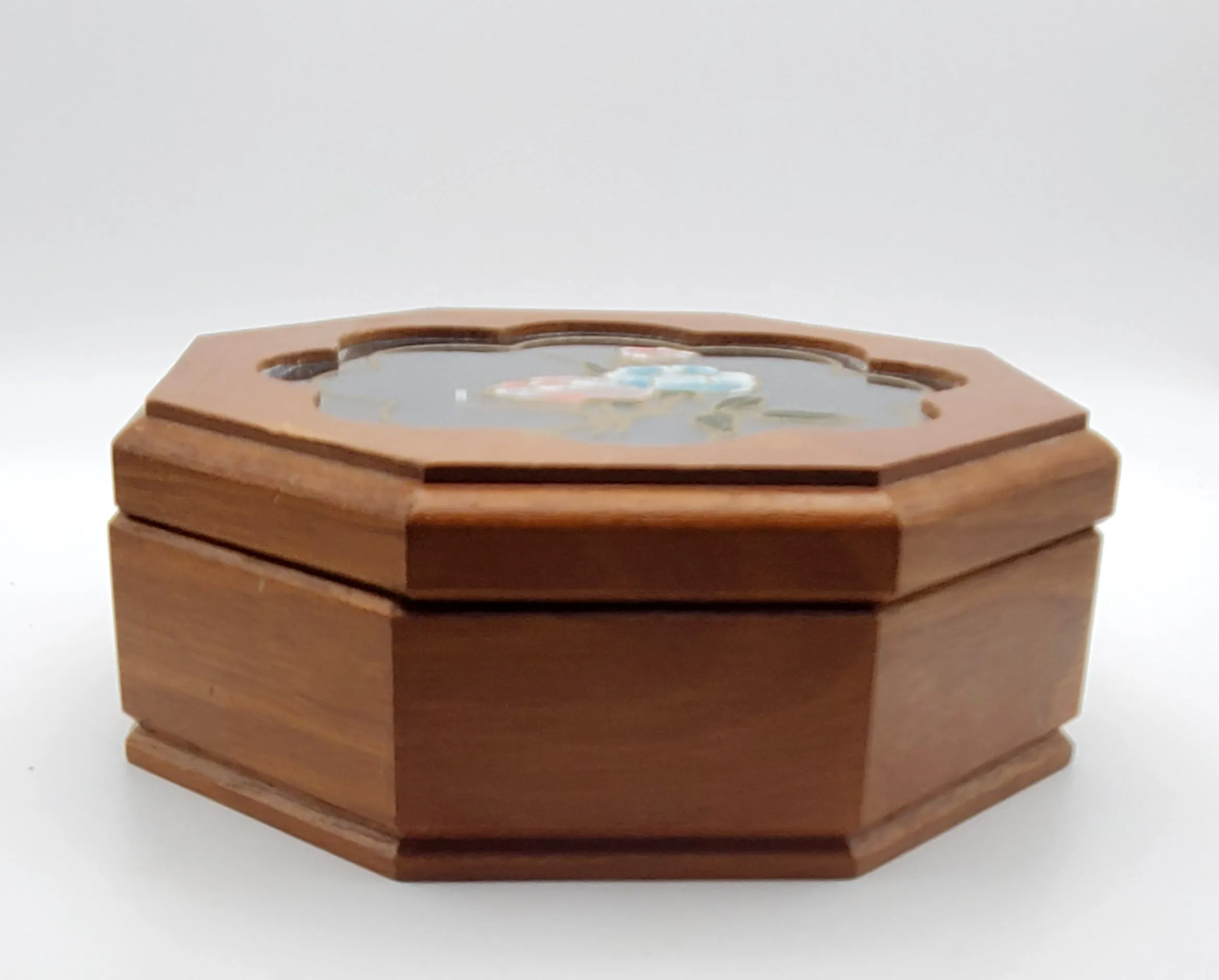 Mele - Vintage Wood and Glass Octagonal Jewelry Box