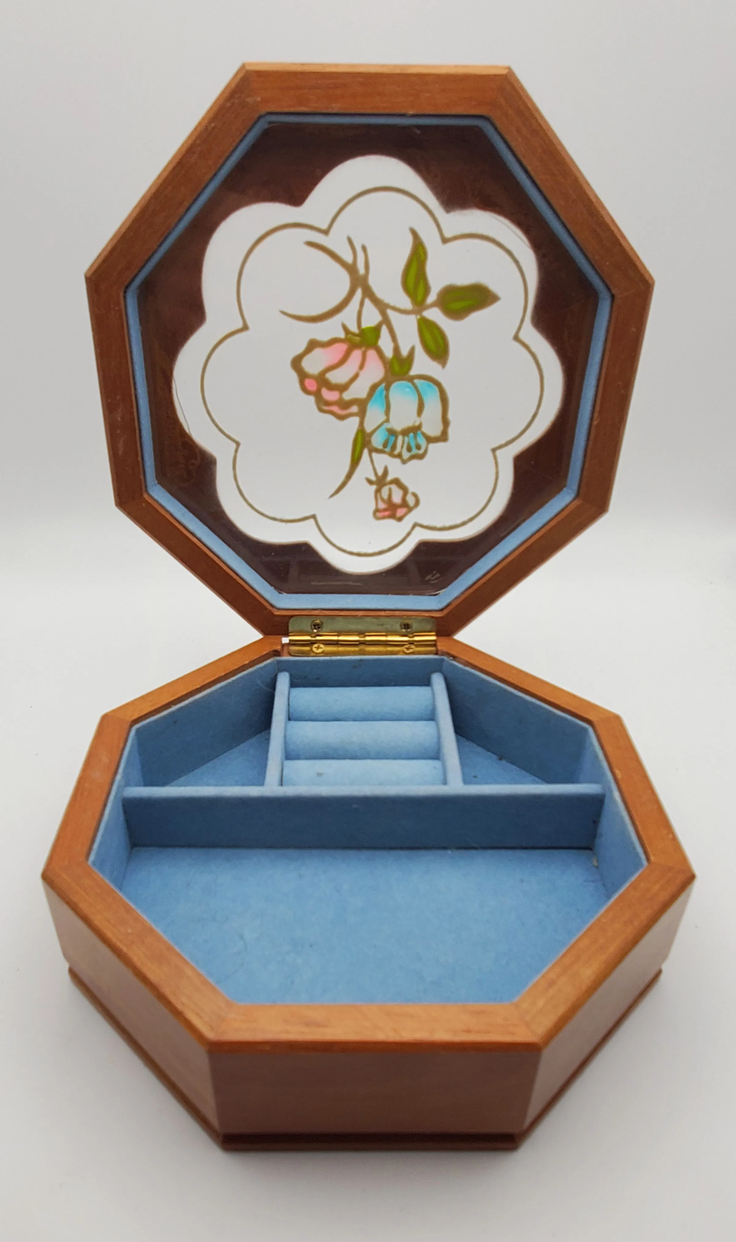 Mele - Vintage Wood and Glass Octagonal Jewelry Box