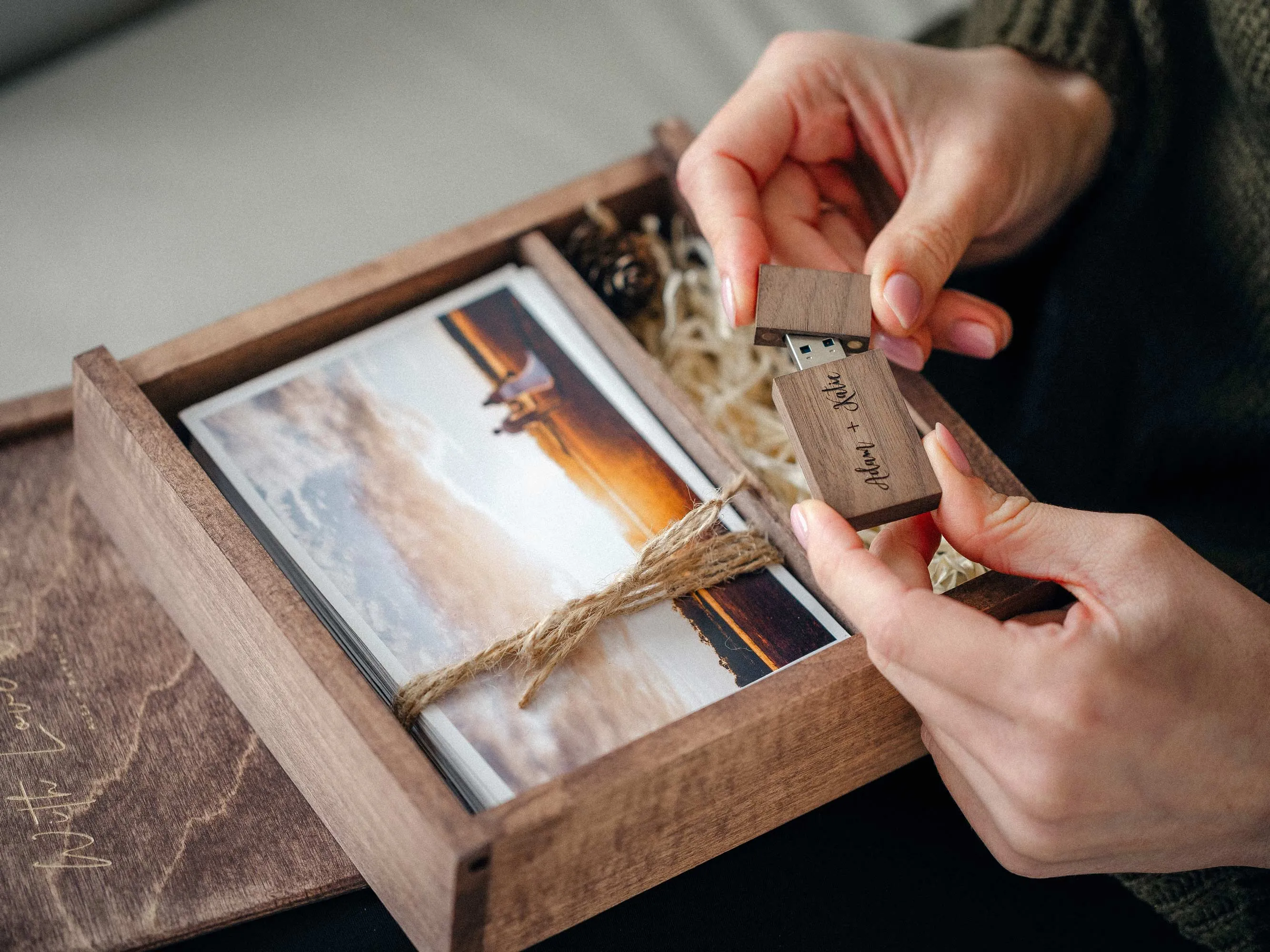 Memory Wooden Wedding Photo Box with Optional USB Drive