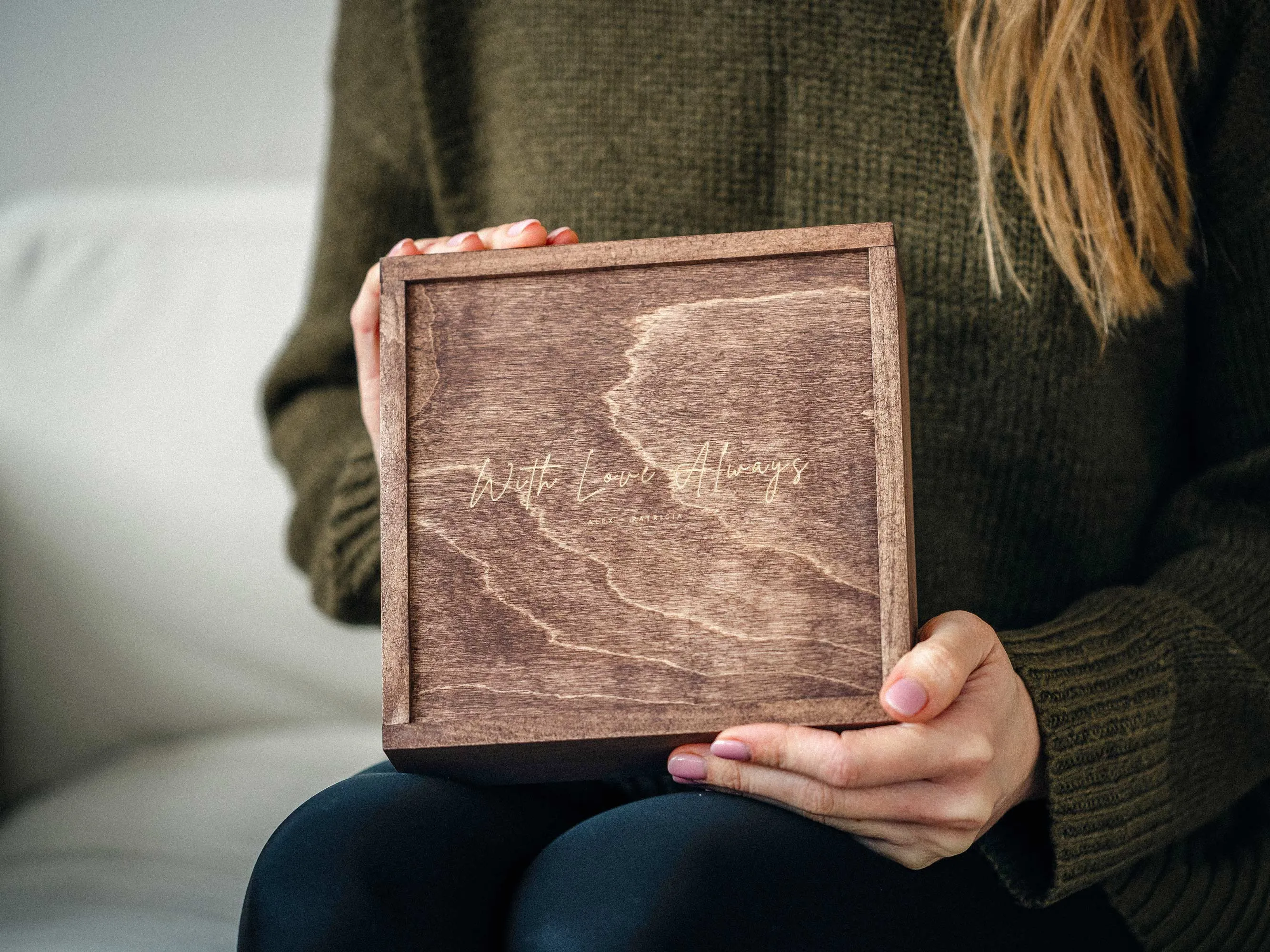 Memory Wooden Wedding Photo Box with Optional USB Drive