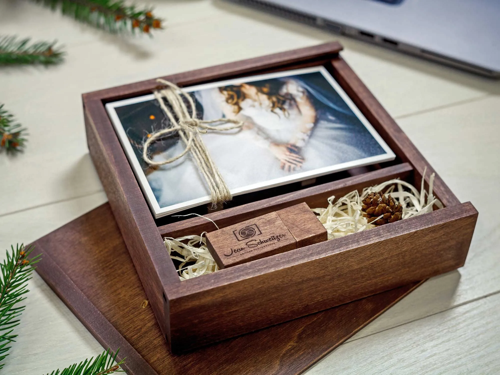 Memory Wooden Wedding Photo Box with Optional USB Drive