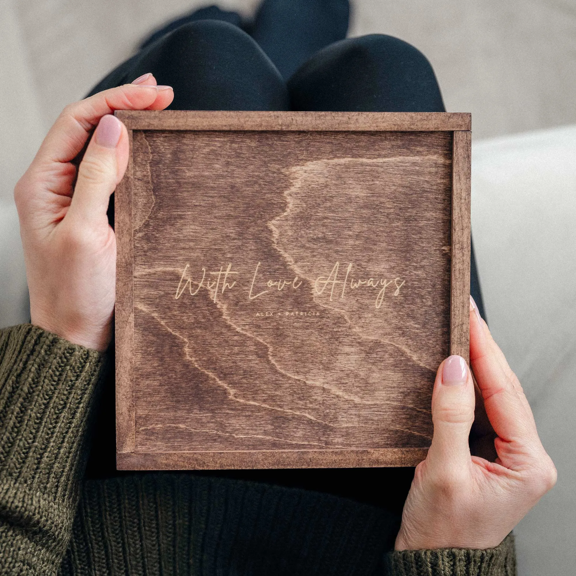 Memory Wooden Wedding Photo Box with Optional USB Drive