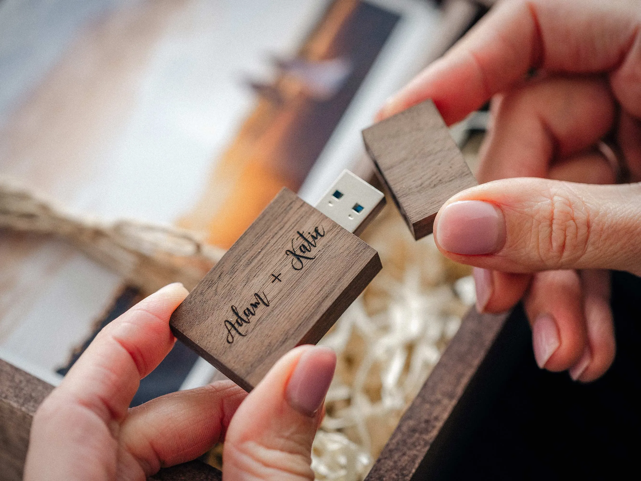 Memory Wooden Wedding Photo Box with Optional USB Drive